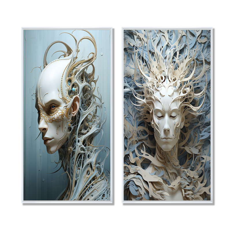 Mythique créature extraterrestre, ensemble de 2 impressions sur toile Aliens, Cadre blanc, H 40 po x l 41 po