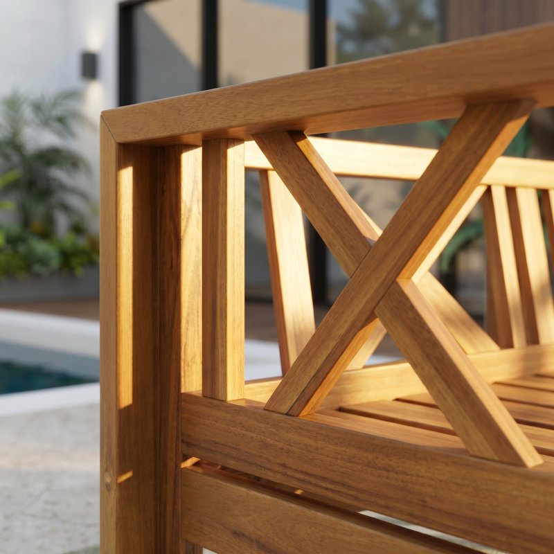 Canapé d'extérieur d'extérieur en bois d'acacia à 3 places pour le patio, Beige