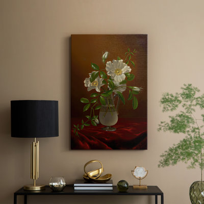 Cherokee Roses in a Glass Vase -Gallery Wrapped Canvas by Martin Johnson Heade