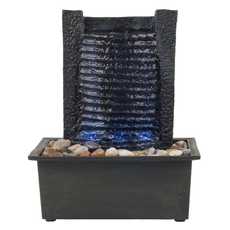 Indoor Fountain with LED Lights – Lighted Tabletop Water Feature with Stone Wall and Soothing Sound
