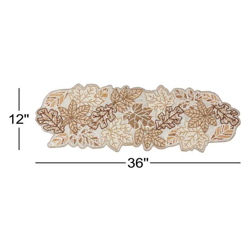 Bountiful Harvest Beaded Fall Leaves Table Runner