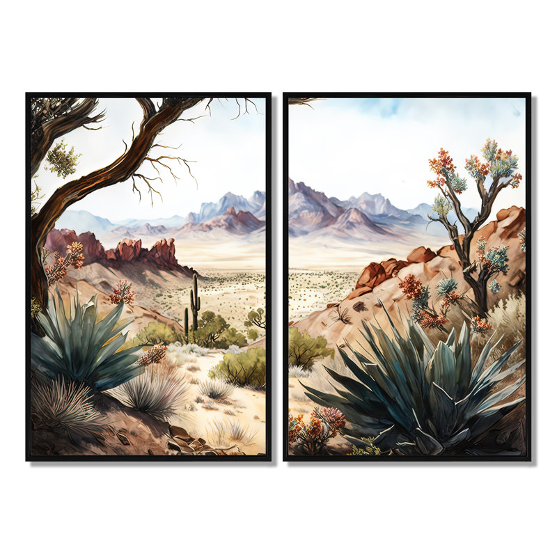 Arizona Desert Scenery III - Décoration murale verte 2 pièces, H 36 po x l 48 po, Impression encadrée flottante, Noir