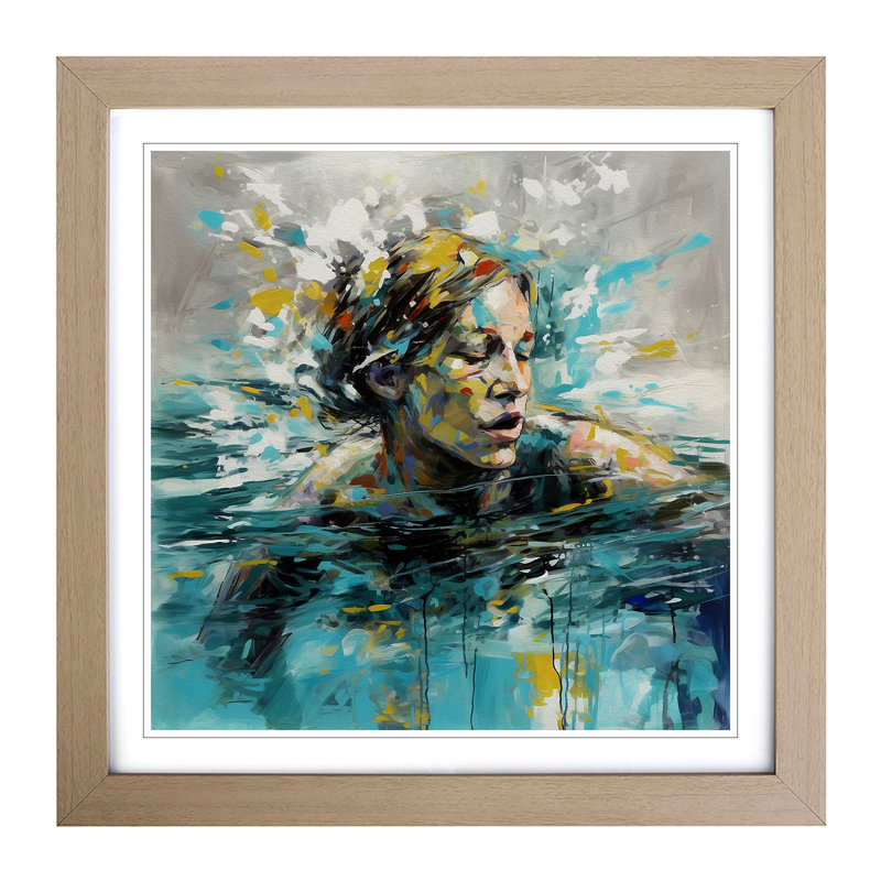 Swimming Gestural Art No.1 - Single Picture Frame Print on Wood, Oak