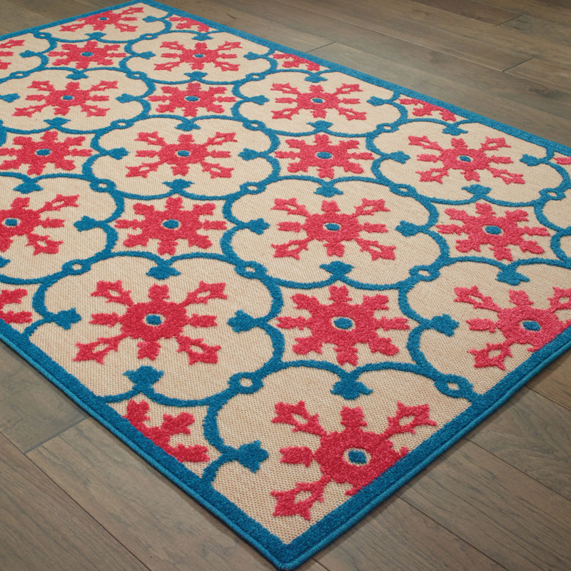 Luisa Floral Indoor/Outdoor Area Rug in Pink/Blue/Sand, Runner 2'3" x 7'6"