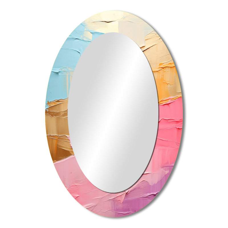 Minimalisme chassant les arcs-en-ciel I - Miroir décoratif ovale sur métal, H 36 po x l 24 po