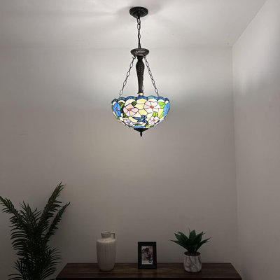 Tiffany  Chandeliers Pendant Lights Pink Blue Stained Glass Hummingbird Flowers LED Bulbs 16"W*16"D*60"H