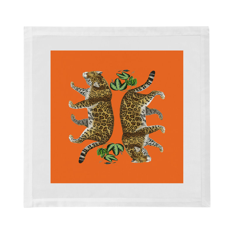 Leopard Seeing Double Cotton Blend Square Napkins, Orange