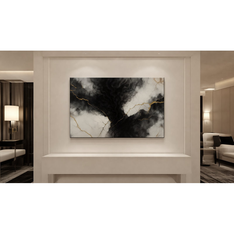 Golden Fracture Framed Canvas Wall Art by Kasian Art Studio - White Frame, White