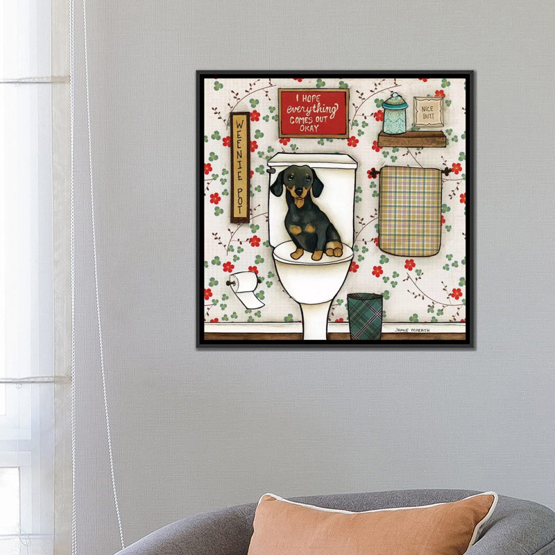 « Weenie pot » par Jamie Morath-impression, H 26 po x l 26 po x P 1,5 po, Toile avec cadre noir, Pas de tapis