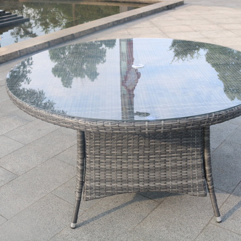 Round Aluminum Wicker Dining Table – (53.15" Diameter X 28.35" H), Gray