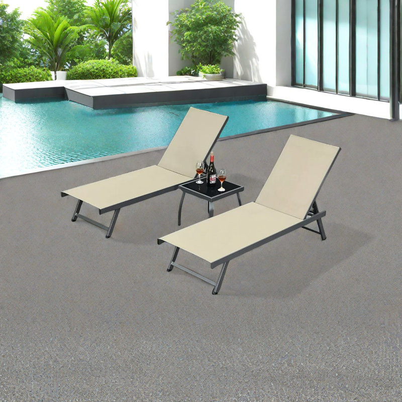 Outdoor Loungers Villa Garden Courtyard Pool Beach Outdoor Chaise Lounge Set with Table