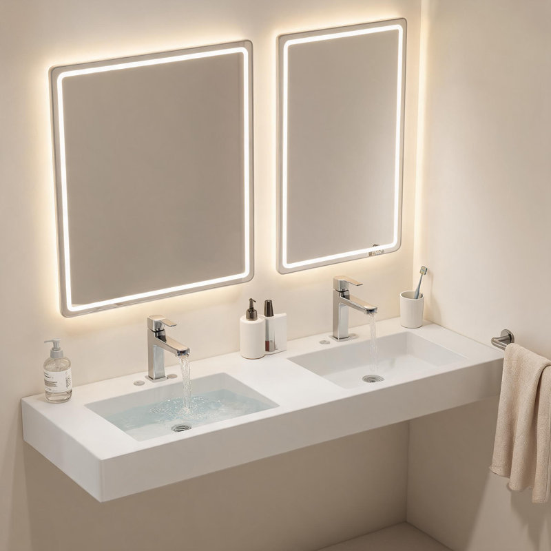 Lavabo de salle de bain en résine de pierre à surface solide blanc mat de 150 cm (59 po) avec design ergonomique