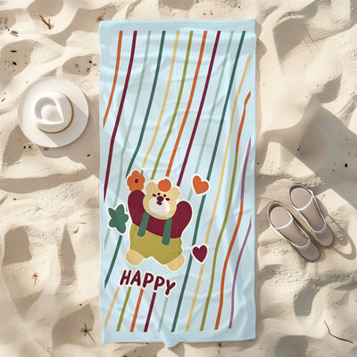  Serviette de plage en microfibre légère, absorbante et sans décoloration, 30 po x 60 po, dessin animé rayé ours
