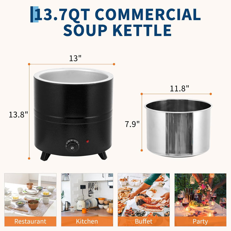 Régulateur de température commercial en acier inoxydable de 13,7 pte avec poignée Cool-Touch et insert amovible commercial