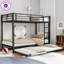 Lit superposé en métal noir sur lit double avec lit gigogne simple, peu encombrant, réduit le bruit, 2 échelles latérales, rangement sous le lit, pas de sommier nécessaire-959561800