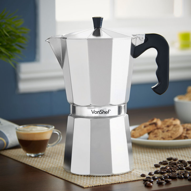 VonShef Stovetop Espresso Maker, 1.2 L, Silver