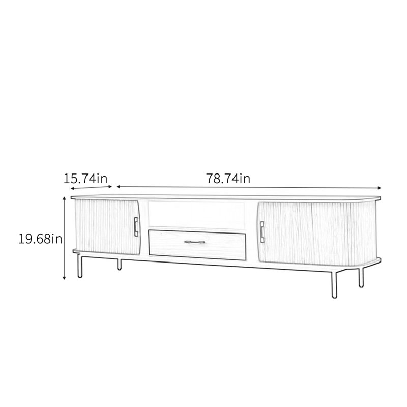 Meuble télé en bois massif de style rétro, 78.74"