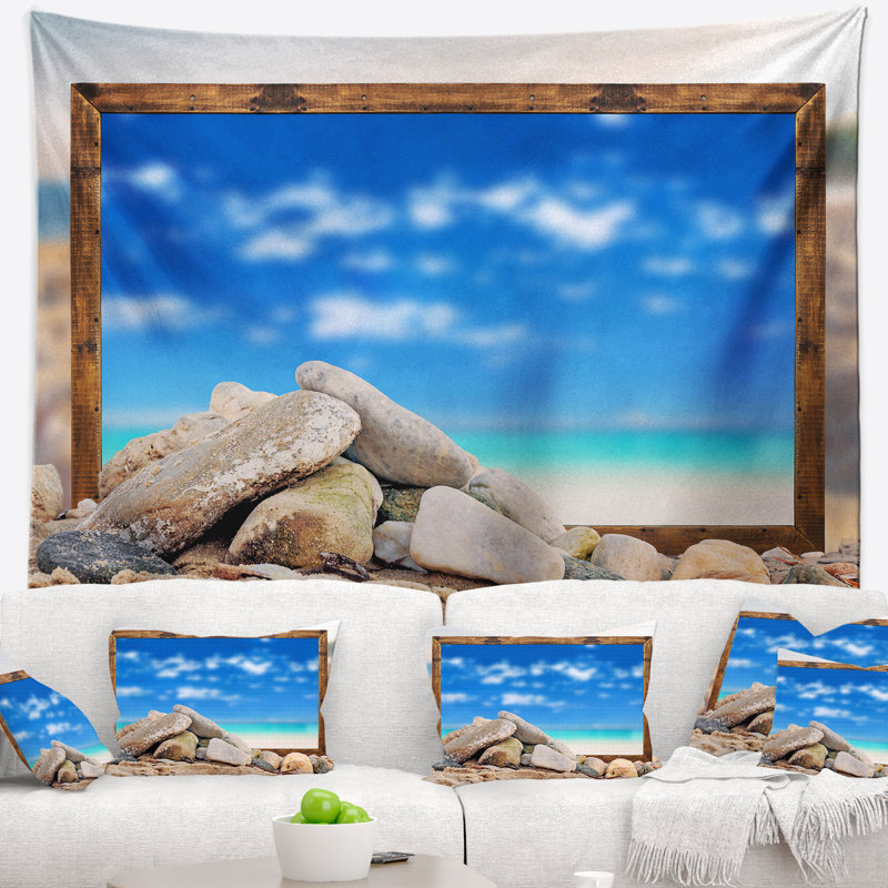 Tapisserie bleu ciel à effet de mer en polyester avec accessoires suspendus inclus, H 50 po x l 60 po