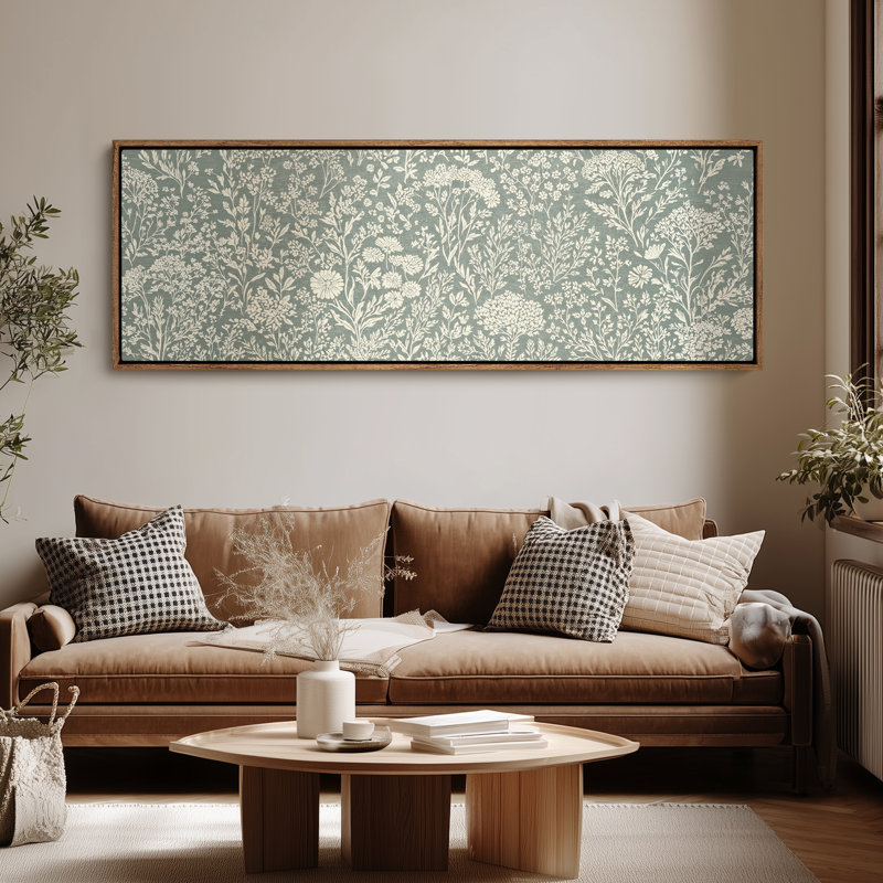 Impression sur toile encadrée à motif floral extra large vert sauge, H 20 po x l 60 po, Naturel