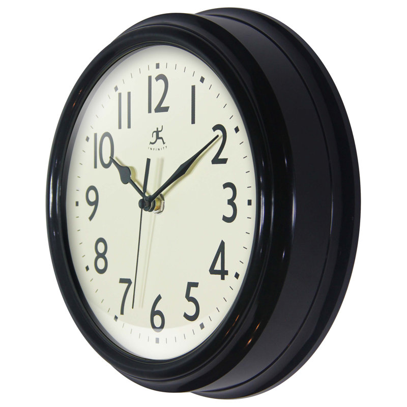 Midcentury/Modern Round Plastic Wall Clock 9.5 Inches, Black