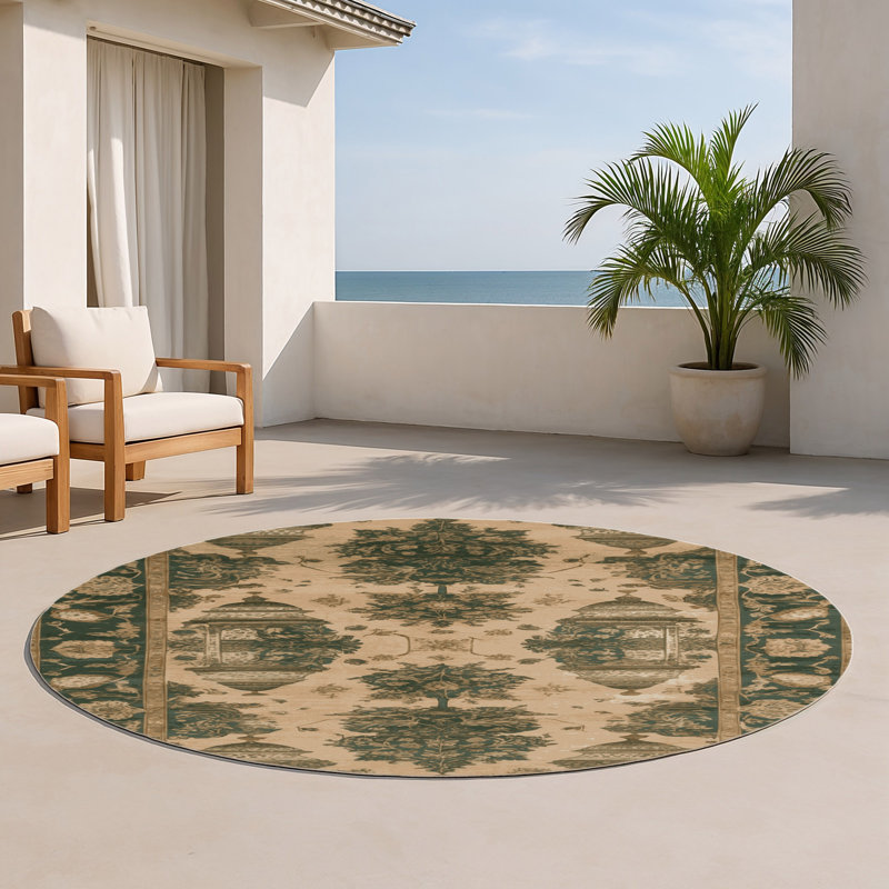 Tapis d'intérieur et d'extérieur brun Persian, Rond 5 pi