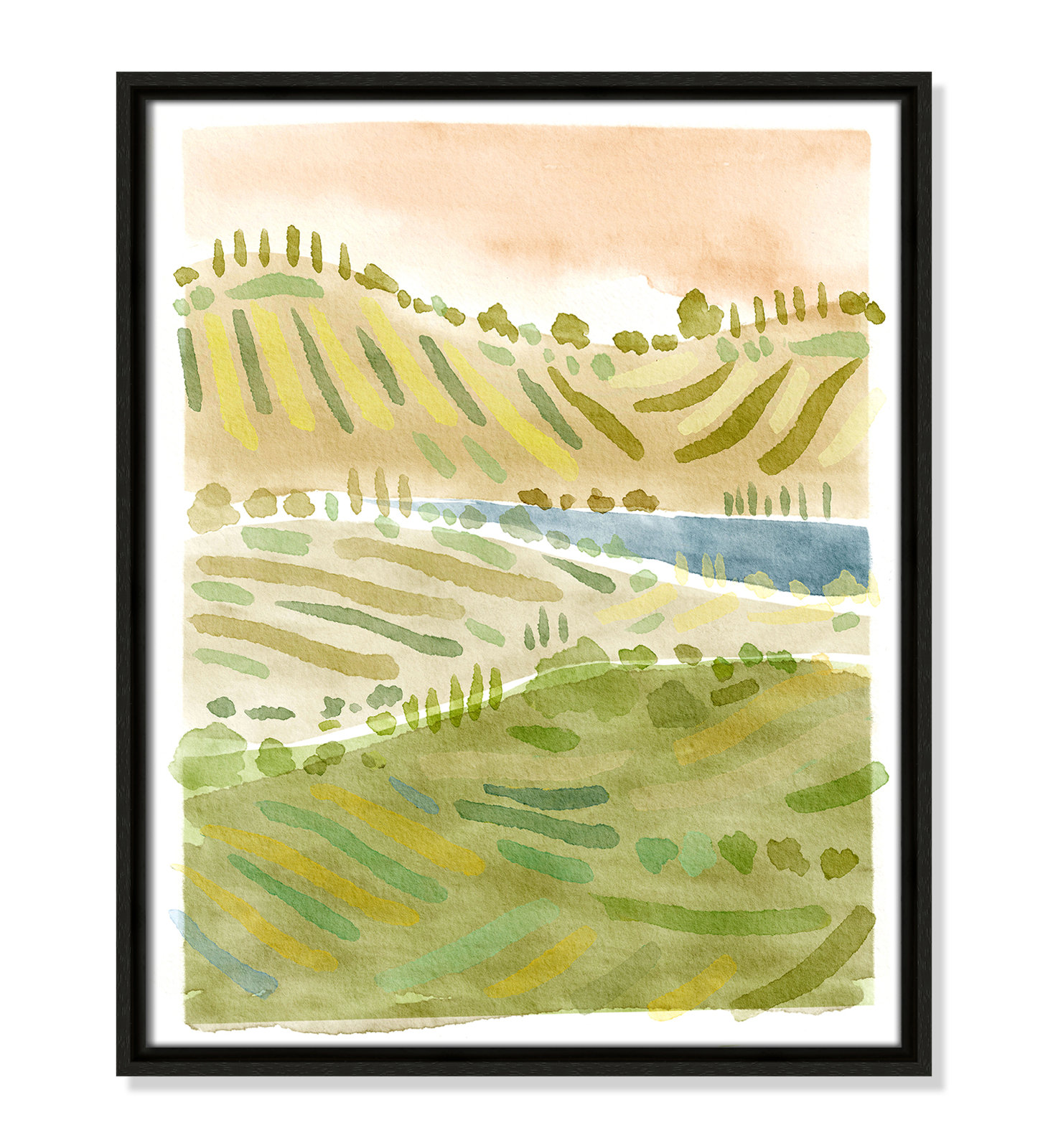 Tuscan Countryside Print, Espresso Floater Framed Canvas, No Mat, 21.5" H x 17.5" W x 2" D