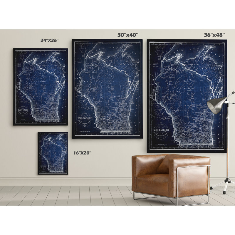 «Wisconsin Sketch Map», reproduction d'impression sur toile tendue, H 16 po x l 20 po x P 1,5 po