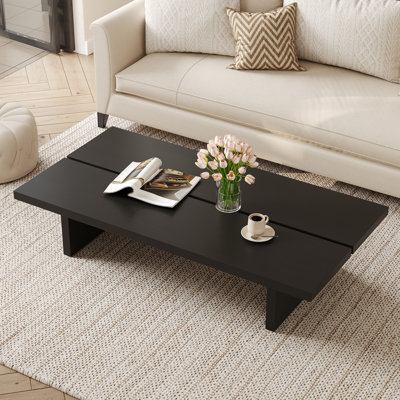 47"Modern Wood Coffee Table, Rectangler Sled Coffee Table for Livingroom