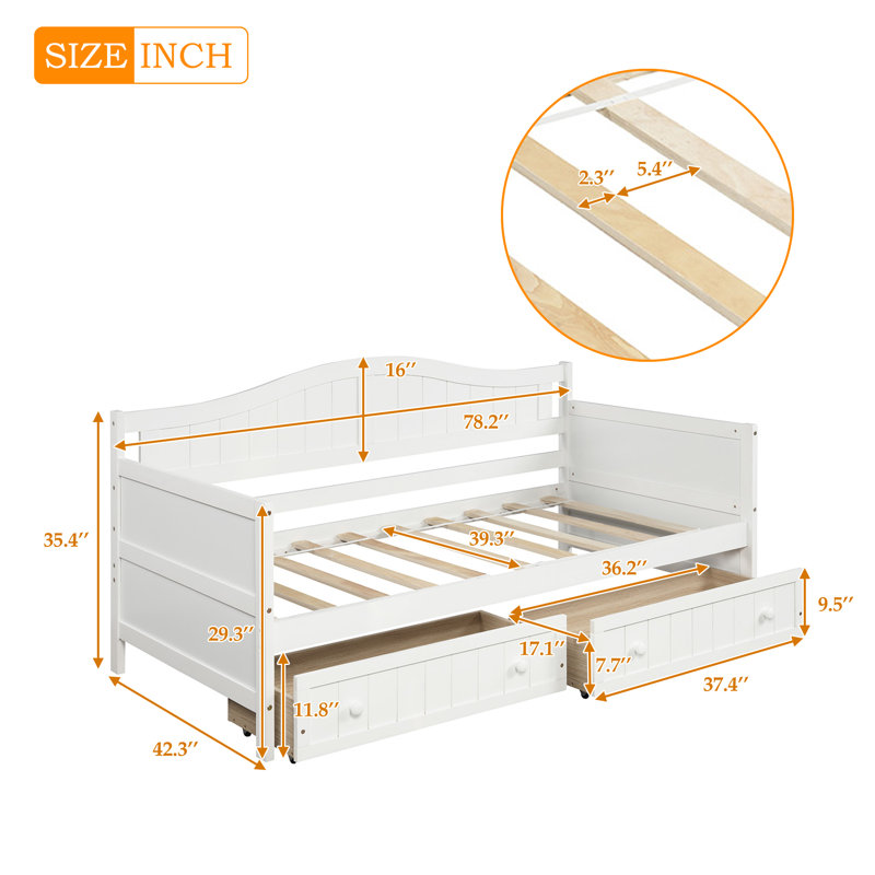 Twin Wooden Daybed With 2 Drawers, White