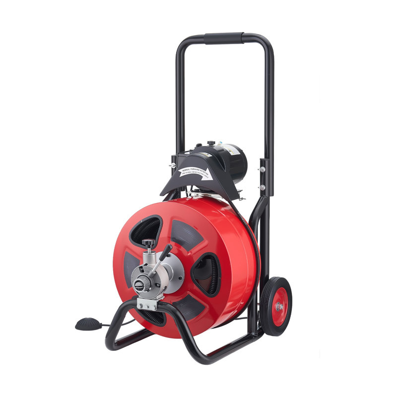 VEVOR 100 Ft x 3/4 In Auto Feed Drain Cleaner Machine with 4 Cutters, Electric Sewer Snake Auger on Wheels for 4-8 Inch Pipes