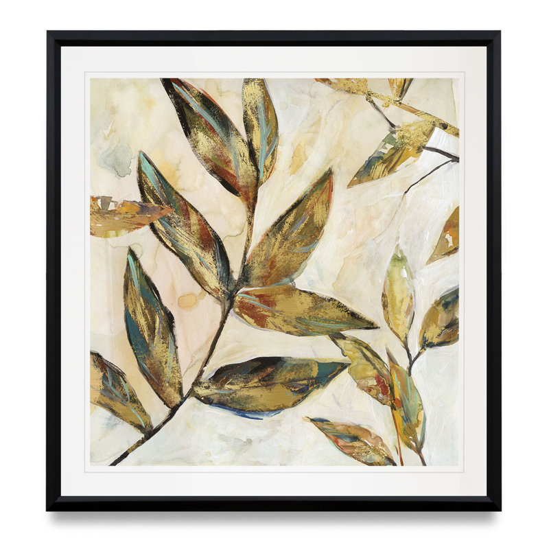 « gilded leaves i », reproduction encadrée, H 26,5 po x l 26,5 po x P 1,5 po, Cadre plastique noir