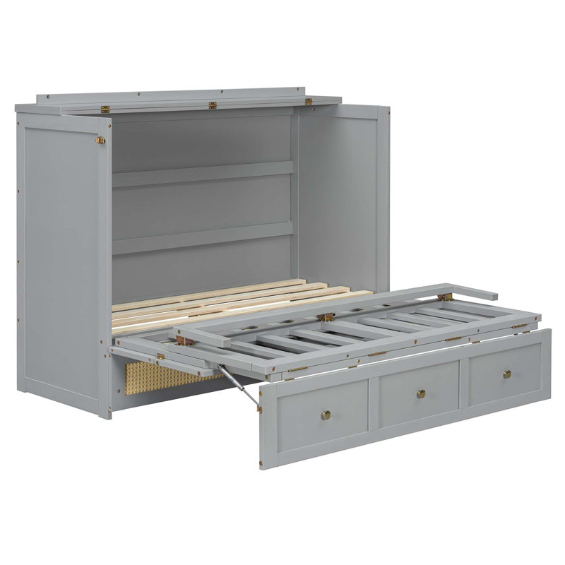 Lit escamotable double avec grands tiroirs, Gris