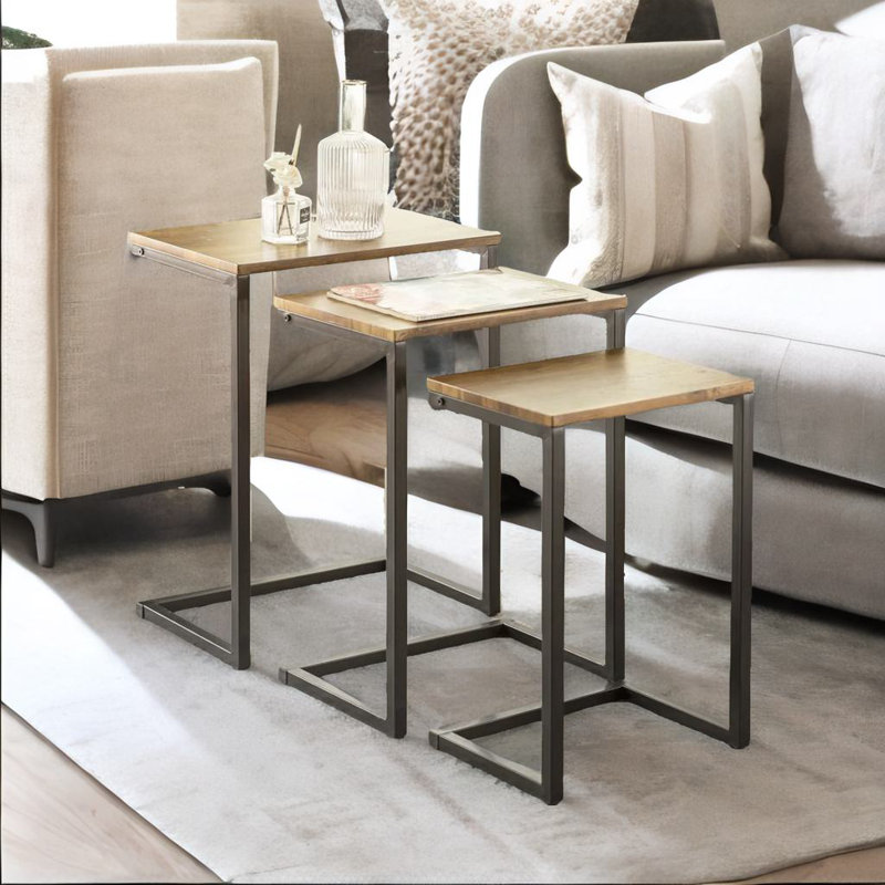 Andris 3PC Rectangular C-Shaped Nesting Tables