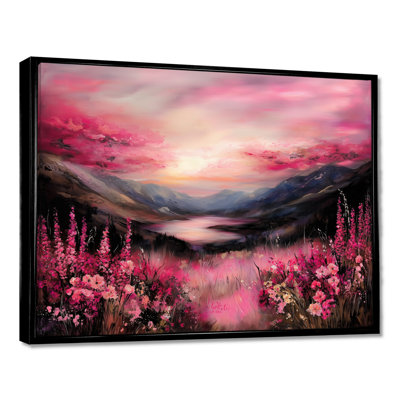 «Pink Skies Over Vermont Mountains II - Landscape Cottage», reproduction sur toile