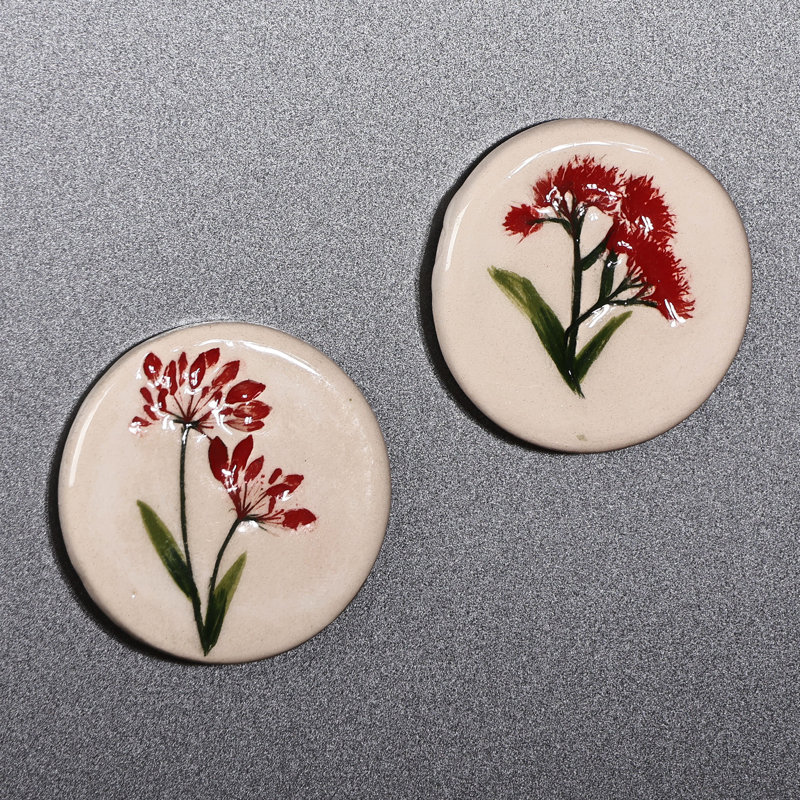 Novica Handmade Red Blooms Ceramic Magnets (Pair)