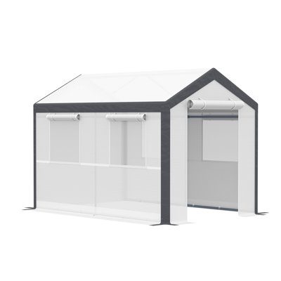 Serre de 10 pi x 7 pi x 7 pi Outsunny, maison chaude pour l'extérieur avec 4 fenêtres à enroulement, 2 portes à fermeture à glissière et housse de protection contre les intempéries, blanc