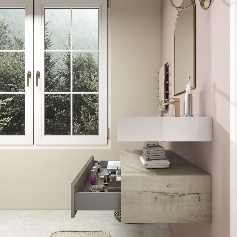 Alysa 42" Wall-Mounted Single Bathroom Vanity Set, White Oak