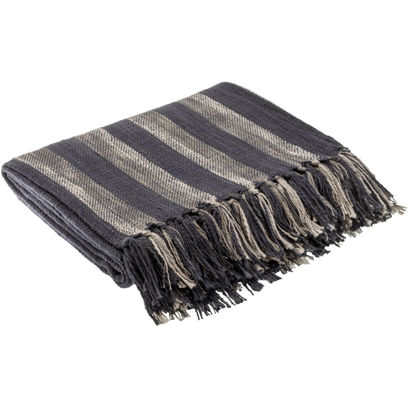 Evie 100% Cotton Throw, Striped, Charcoal/Cream