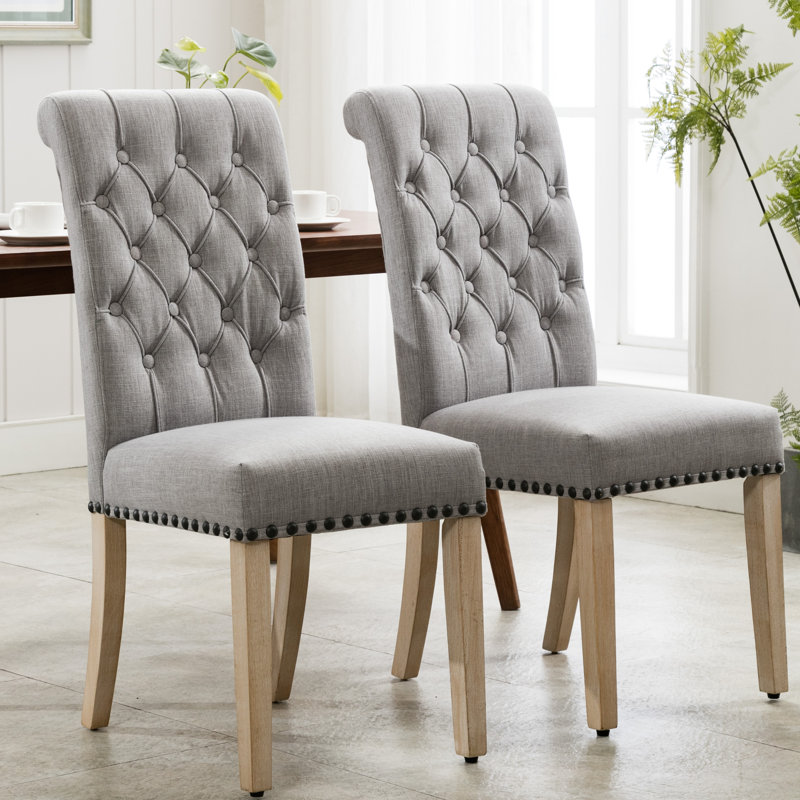 Fatima Tufted Upholstered Wooden Dining Chairs, Gray