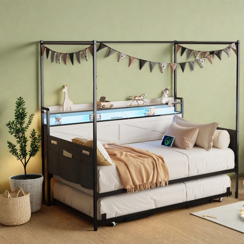 Lits en métal multifonctionnels avec lit gigogne, conception blanche moderne pour la maison