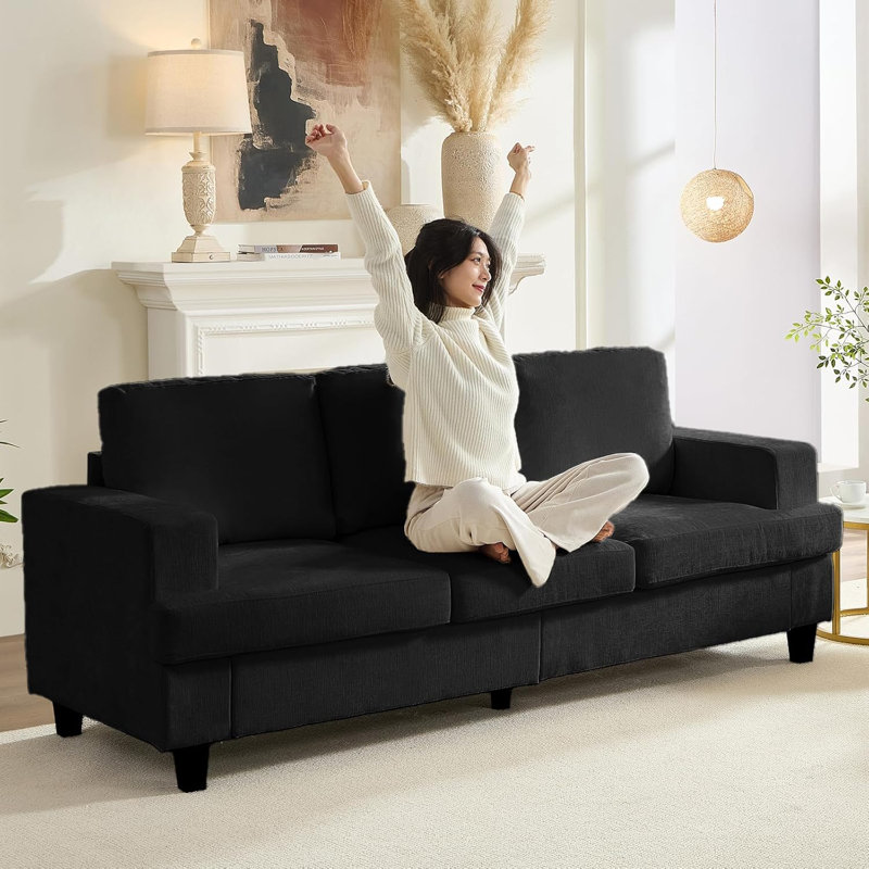 Canapé modulaire en tissu de chenille de 82 po de largeur avec 82 po d'épaisseur, avec support et éponges douces, canapé rembourré confortable avec 3 places pour ensembles de meubles de salon
