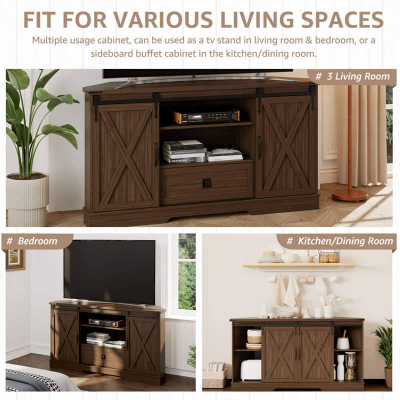 Jollay 58'' Corner TV Stand Media Console Fit for TV up to 65", Walnut