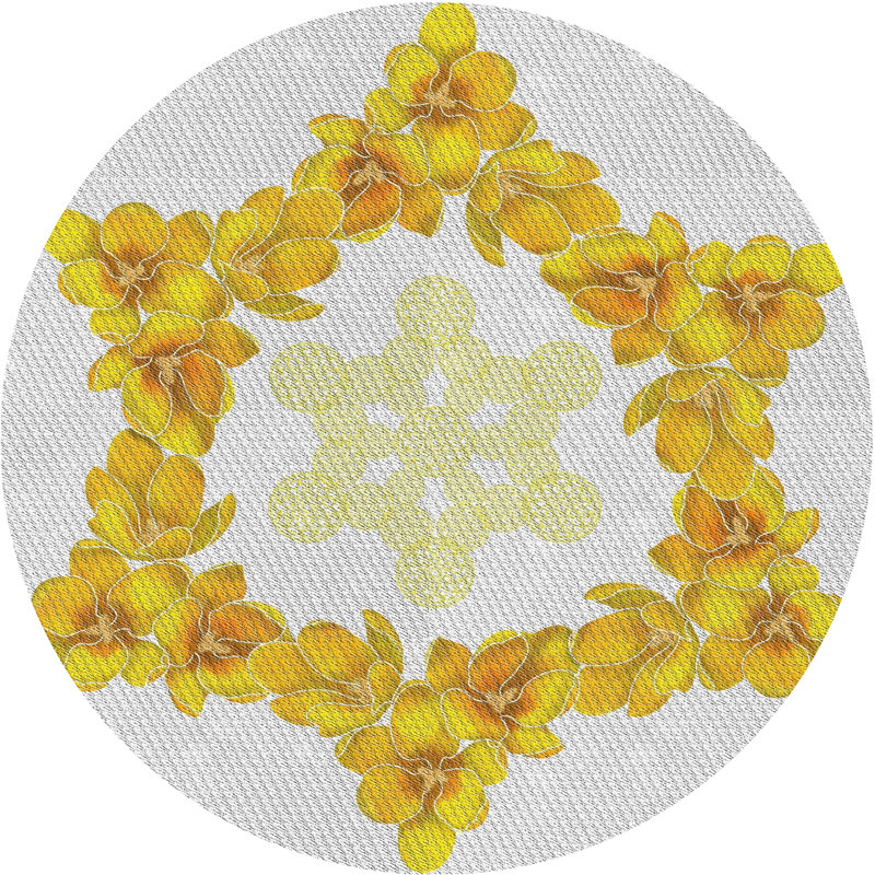 Tapis jaune à motif floral Lifthrasir, Rond 7 pi