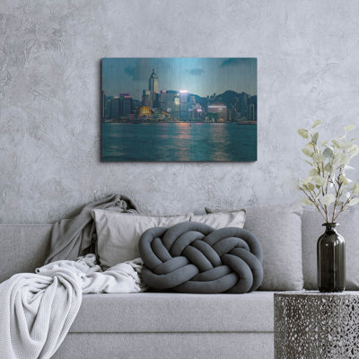«Hong Kong Twilight Crop», art mural en métal, 36 po x 24 po