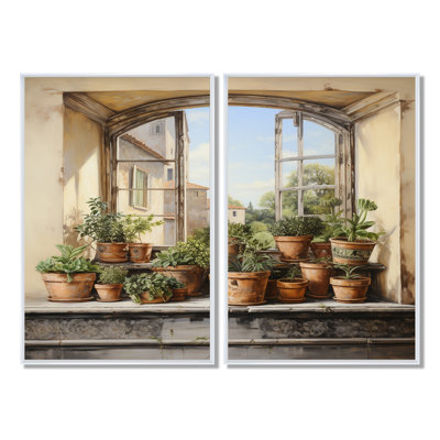«Italian Poteries Window Charm», art mural traditionnel blanc 2 pièces
