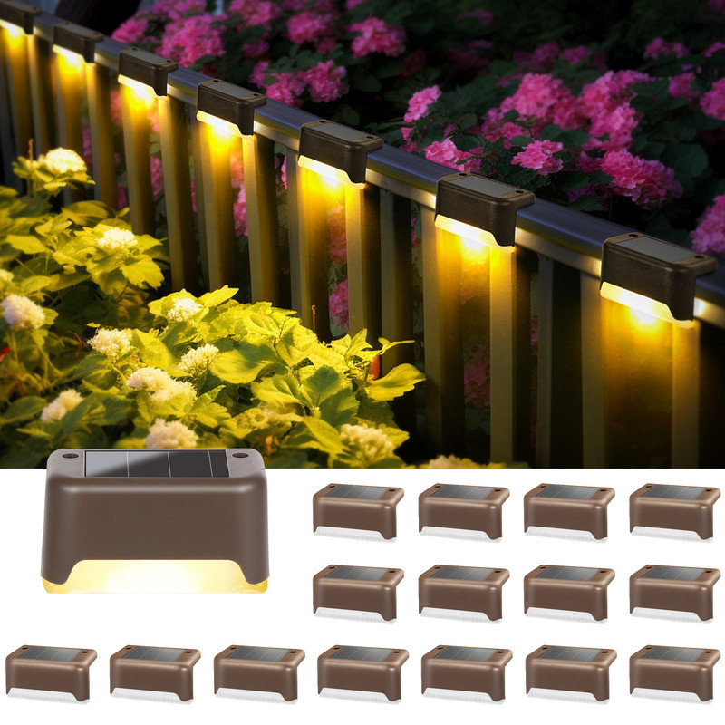 GIGALUMI Solar Fence Lights Outdoor Garden, 16 Pack Solar Step Lights, Waterproof Deck Decorative Lighting for Stairs, Yard, Patio, Gutter, Garden, Pa