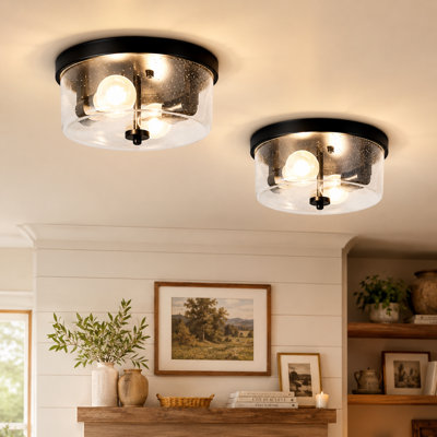 2-Pack Industrial Seeded Glass Flush Mount Ceiling Light, 10.63" Diamete (Bulb Not Include)