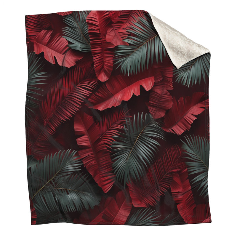 Couvertures de feuilles tropicales rouges et vertes, L 60 po x H 80 po