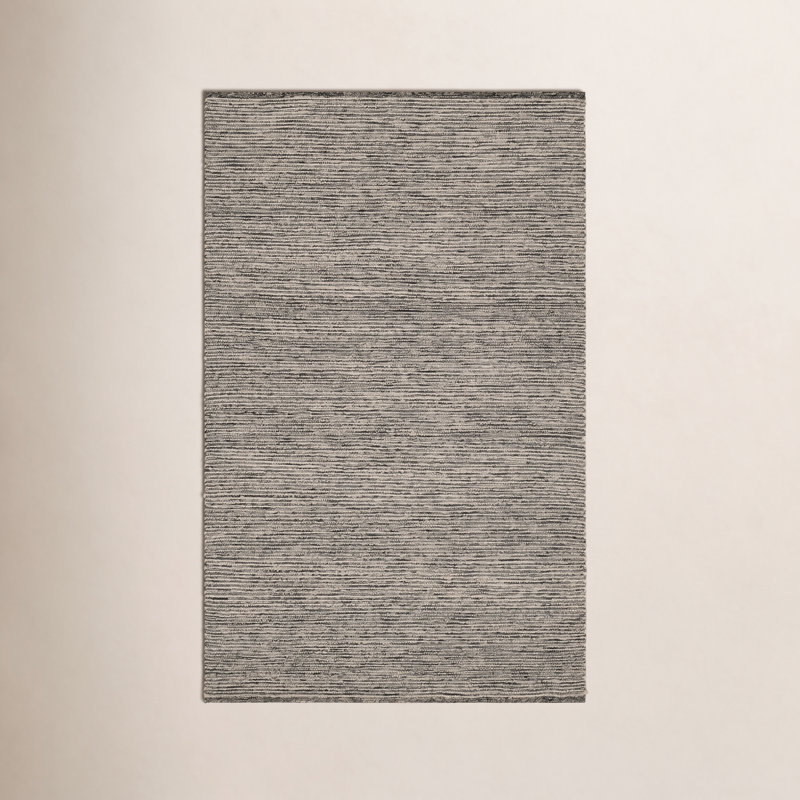 Mixed Stripe Black/Ivory Handwoven Rug, Rectangle 6' x 9'
