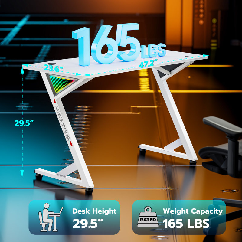 Bureau de jeu ARES WING avec miroir Infinity, Blanc